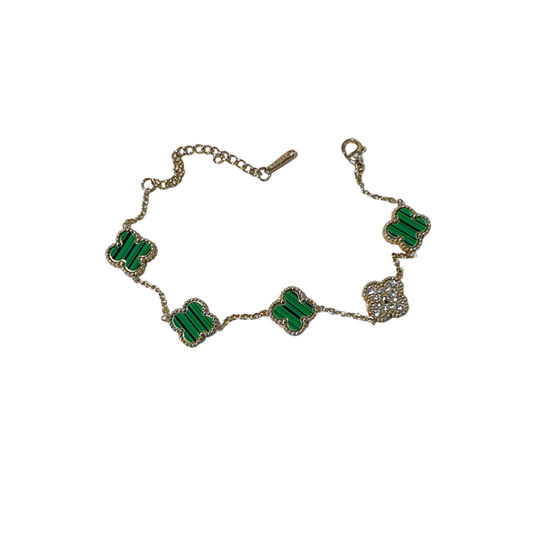 Pulsera Estilo Van Cleef & Arpels Trebol Verde y Blanco